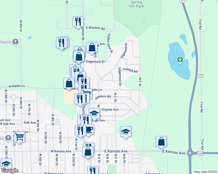 map of restaurants, bars, coffee shops, grocery stores, and more near 229 Greenway Road in Arkansas City