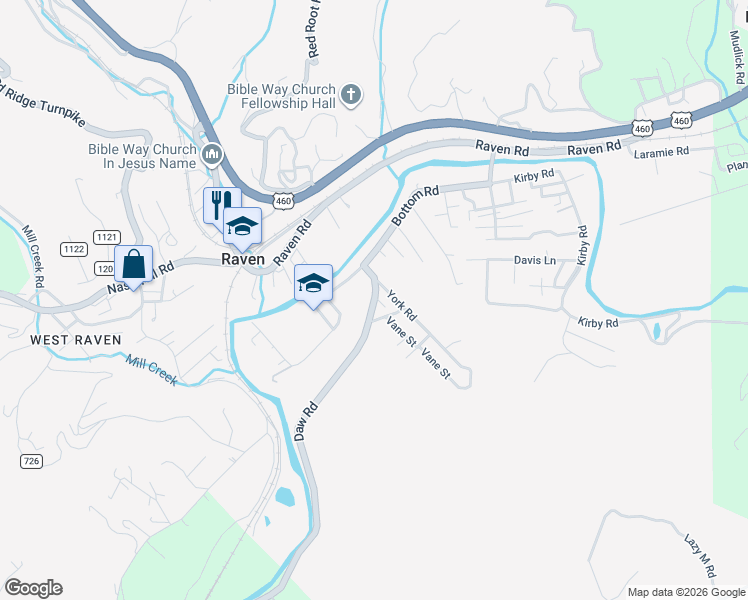 map of restaurants, bars, coffee shops, grocery stores, and more near 227 York Road in Raven