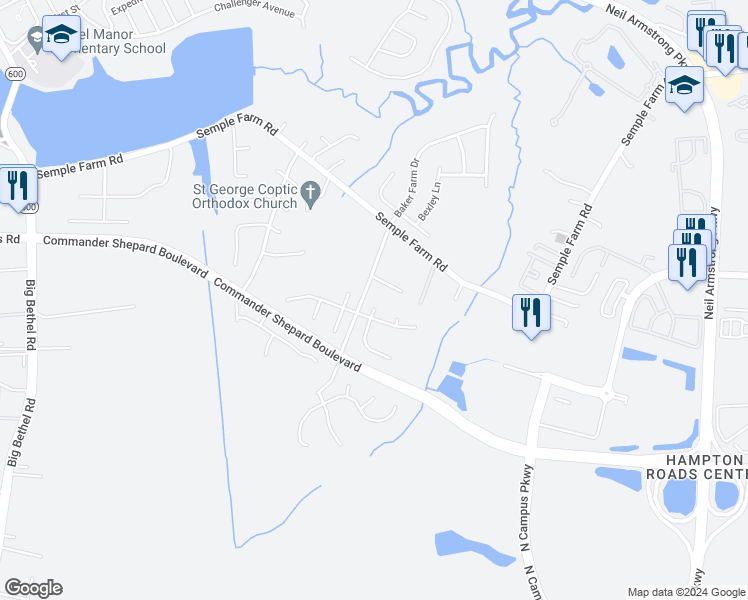 map of restaurants, bars, coffee shops, grocery stores, and more near 2 Gallaer Court in Hampton