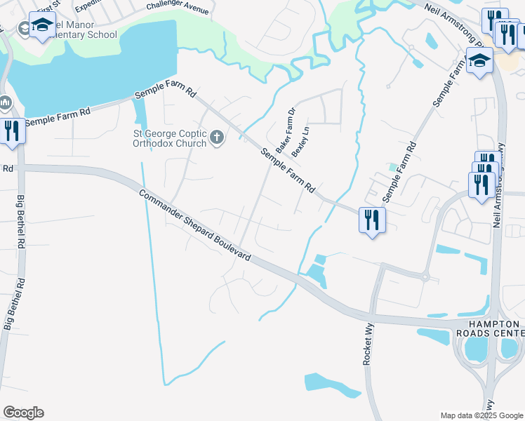 map of restaurants, bars, coffee shops, grocery stores, and more near 2 Gallaer Court in Hampton