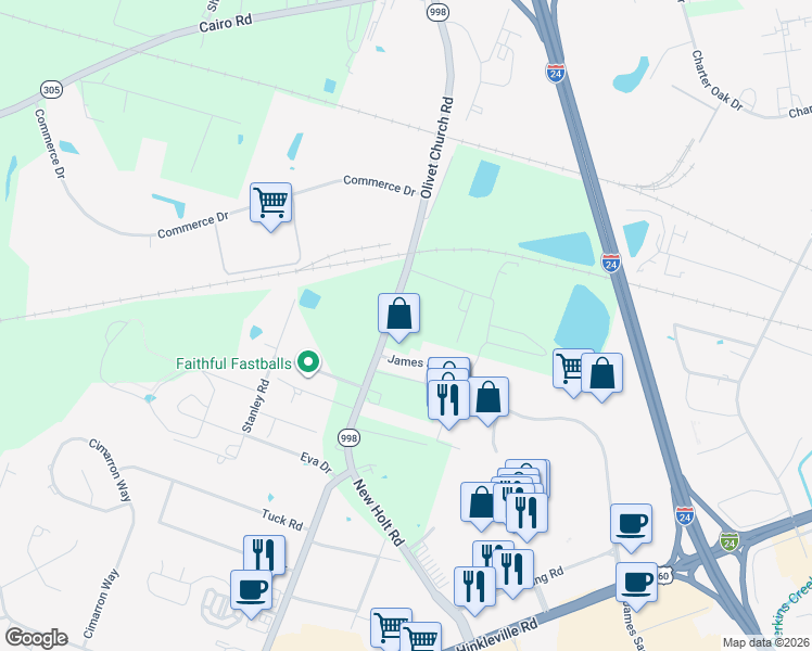 map of restaurants, bars, coffee shops, grocery stores, and more near 3690 Olivet Church Road in Paducah
