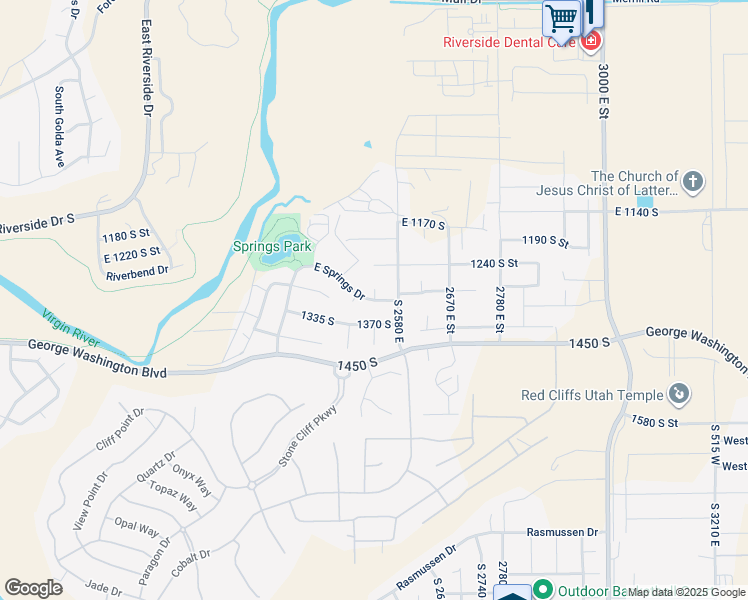 map of restaurants, bars, coffee shops, grocery stores, and more near 2602 East Springs Drive in St. George