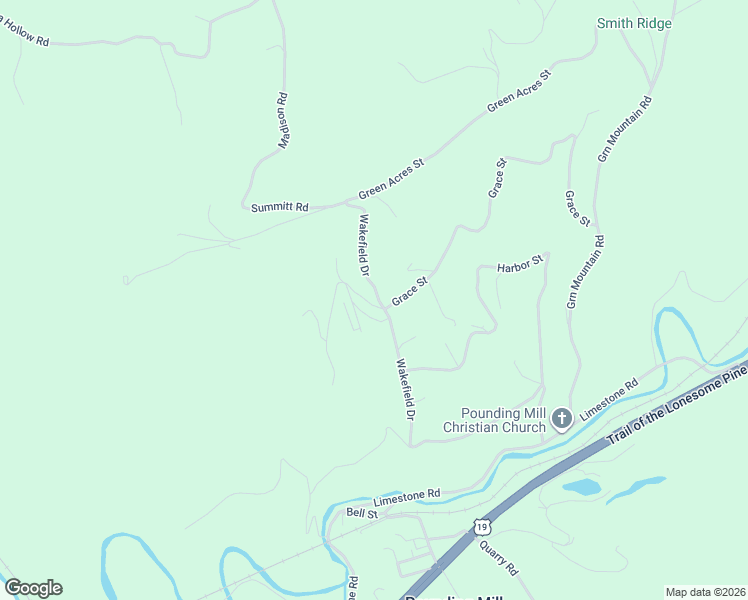 map of restaurants, bars, coffee shops, grocery stores, and more near 1008 Grace Street in Pounding Mill