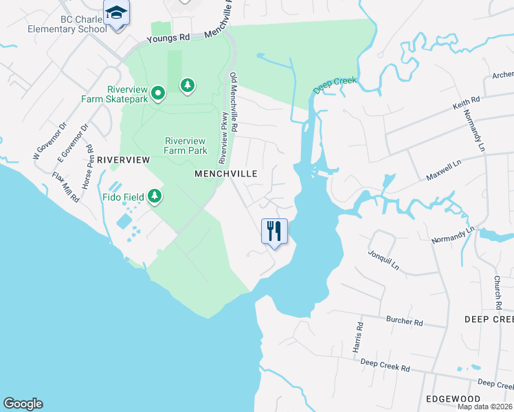 map of restaurants, bars, coffee shops, grocery stores, and more near 100 Bluff Terrace in Newport News