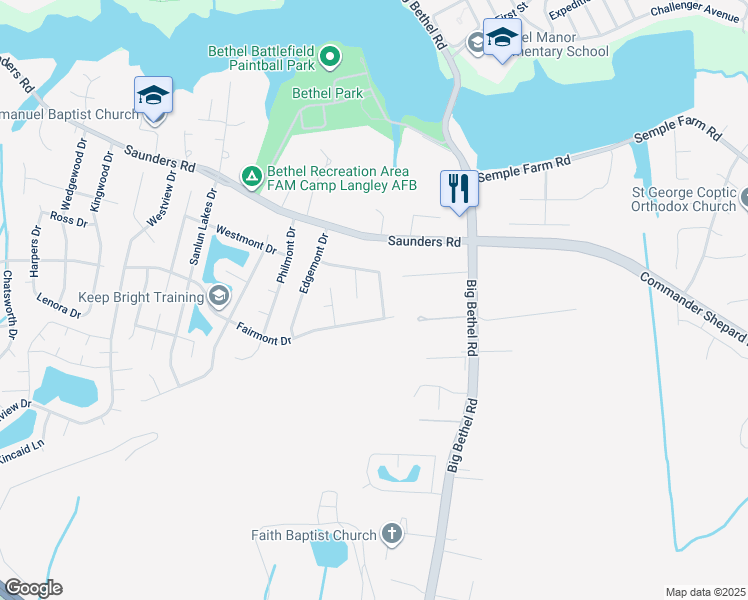 map of restaurants, bars, coffee shops, grocery stores, and more near 30 Newgate Village Road in Hampton