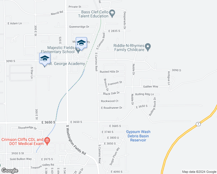 map of restaurants, bars, coffee shops, grocery stores, and more near 3339 South Bronco Drive in Washington