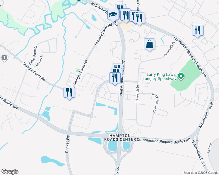 map of restaurants, bars, coffee shops, grocery stores, and more near 299 Floyd Thompson Boulevard in Hampton