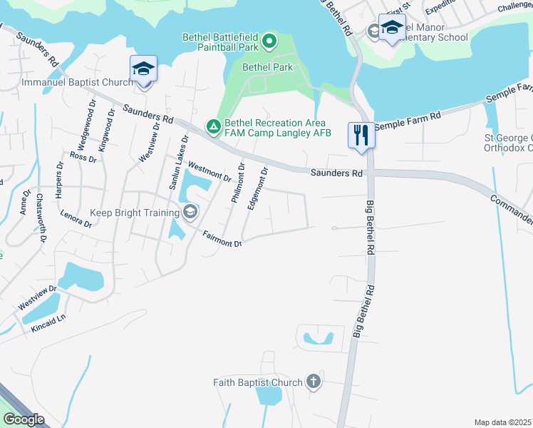 map of restaurants, bars, coffee shops, grocery stores, and more near 2 Vienna Court in Hampton