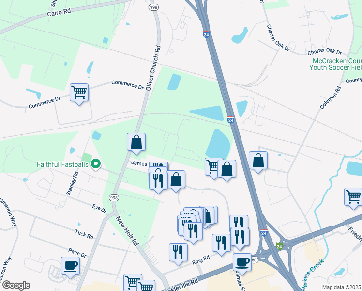 map of restaurants, bars, coffee shops, grocery stores, and more near 4791 Nace Lane in Paducah