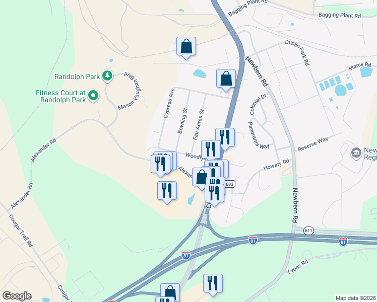 map of restaurants, bars, coffee shops, grocery stores, and more near 5036 Woodlyn Street in Dublin