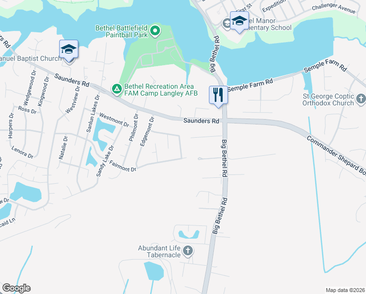 map of restaurants, bars, coffee shops, grocery stores, and more near 29 Newgate Village Road in Hampton