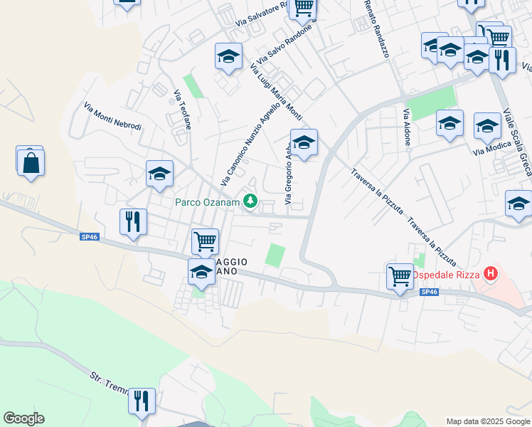 map of restaurants, bars, coffee shops, grocery stores, and more near 4 Via Antonio Federico Ozanam in Siracusa