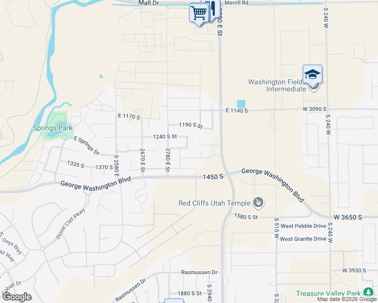 map of restaurants, bars, coffee shops, grocery stores, and more near 2864 East 1290 South Street in St. George