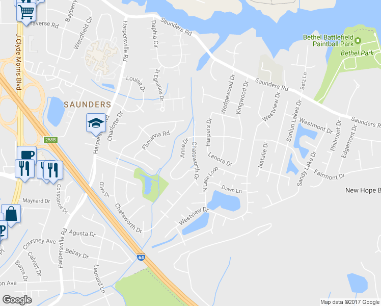 map of restaurants, bars, coffee shops, grocery stores, and more near 718 Chatsworth Drive in Newport News