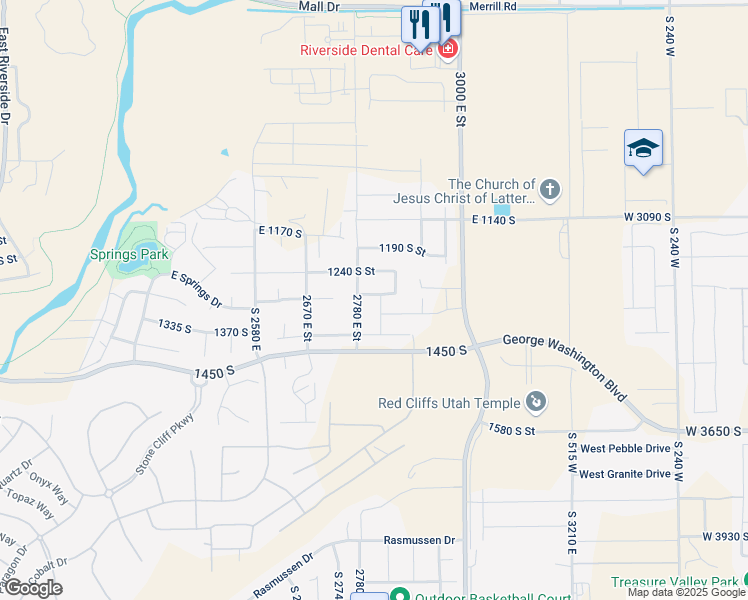 map of restaurants, bars, coffee shops, grocery stores, and more near 2816 East 1290 South Street in St. George