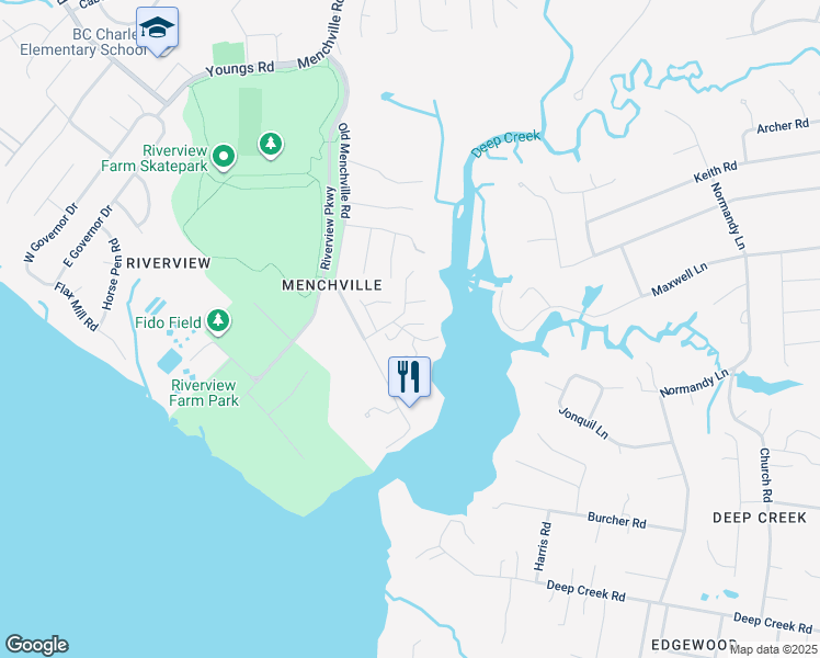map of restaurants, bars, coffee shops, grocery stores, and more near 204 Bluff Terrace in Newport News