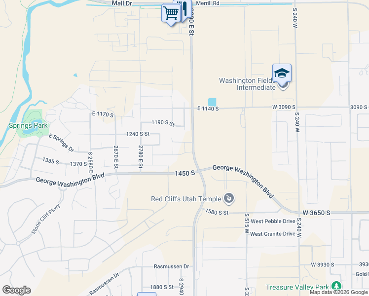 map of restaurants, bars, coffee shops, grocery stores, and more near South 2970 East in St. George