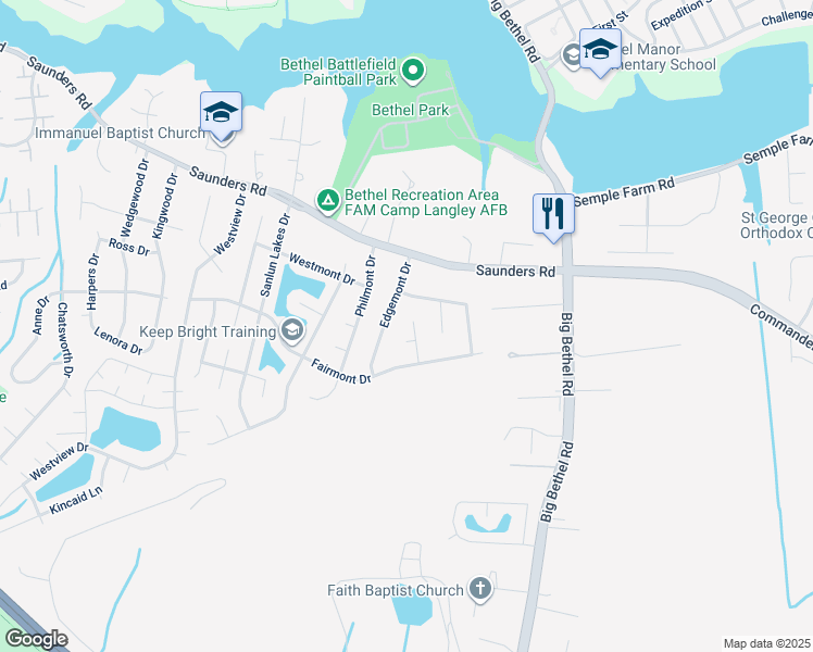 map of restaurants, bars, coffee shops, grocery stores, and more near 6 Ashmont Circle in Hampton
