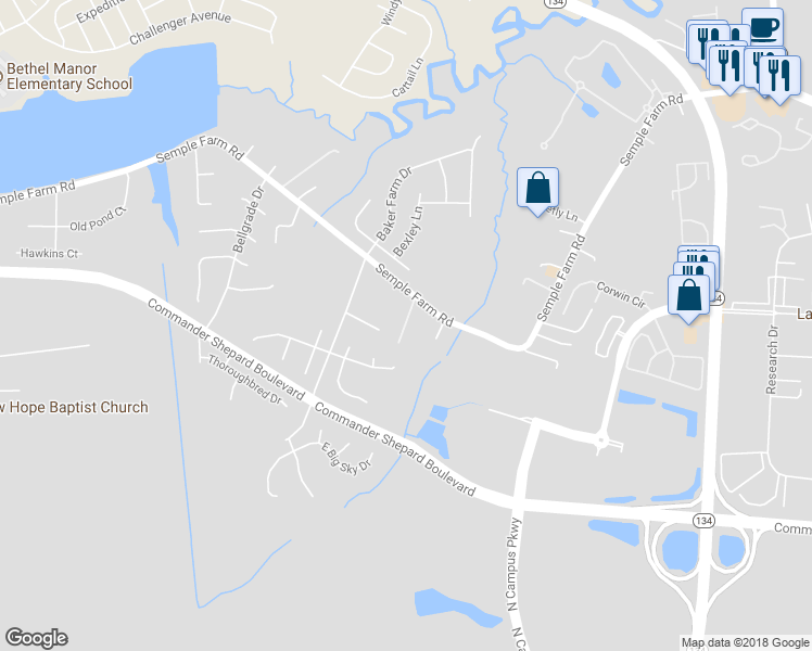 map of restaurants, bars, coffee shops, grocery stores, and more near 161 Semple Farm Road in Hampton