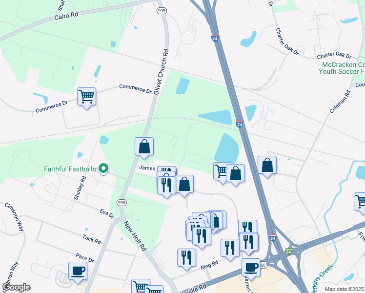 map of restaurants, bars, coffee shops, grocery stores, and more near 5060 Nace Lane in Paducah