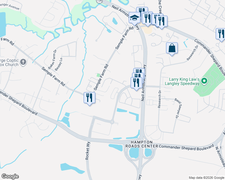 map of restaurants, bars, coffee shops, grocery stores, and more near 74 Madison Chase in Hampton