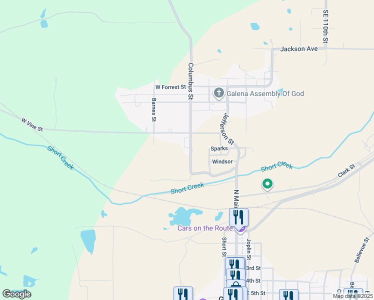 map of restaurants, bars, coffee shops, grocery stores, and more near 619 Columbus Street in Galena