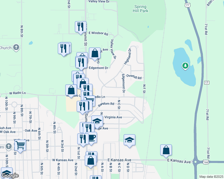 map of restaurants, bars, coffee shops, grocery stores, and more near 229 Greenway Road in Arkansas City