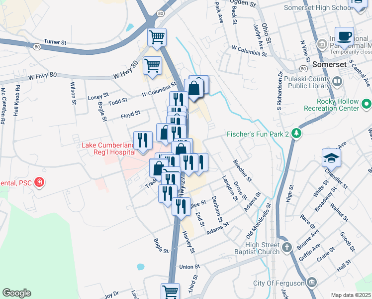 map of restaurants, bars, coffee shops, grocery stores, and more near 222 Langdon Street in Somerset