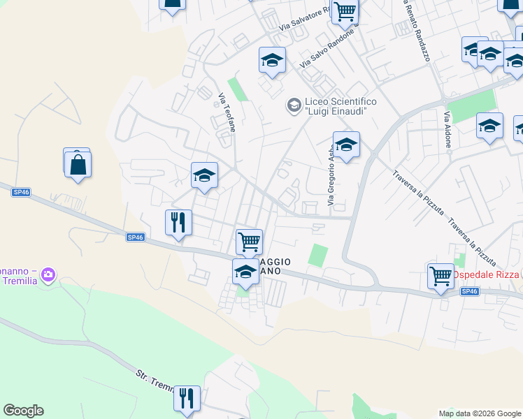 map of restaurants, bars, coffee shops, grocery stores, and more near 37 Via Madonie in Syracuse