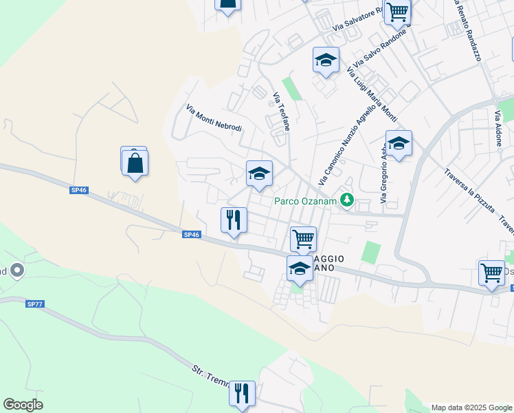 map of restaurants, bars, coffee shops, grocery stores, and more near 15 Via Monte Zimmara in Syracuse