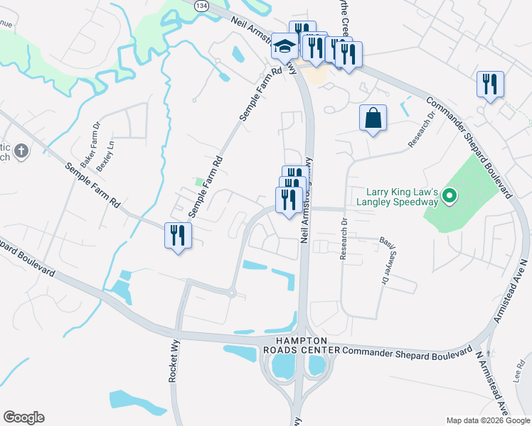 map of restaurants, bars, coffee shops, grocery stores, and more near in Hampton