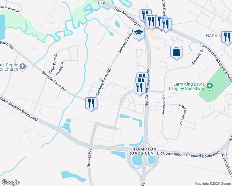 map of restaurants, bars, coffee shops, grocery stores, and more near 85 Madison Chase in Hampton