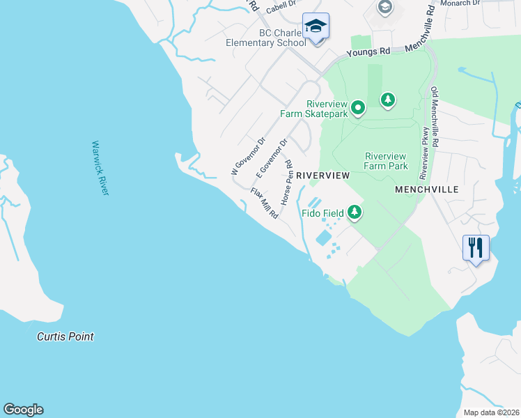 map of restaurants, bars, coffee shops, grocery stores, and more near 13 Flax Mill Road in Newport News