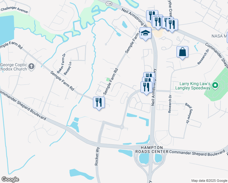 map of restaurants, bars, coffee shops, grocery stores, and more near 167 Corwin Circle in Hampton