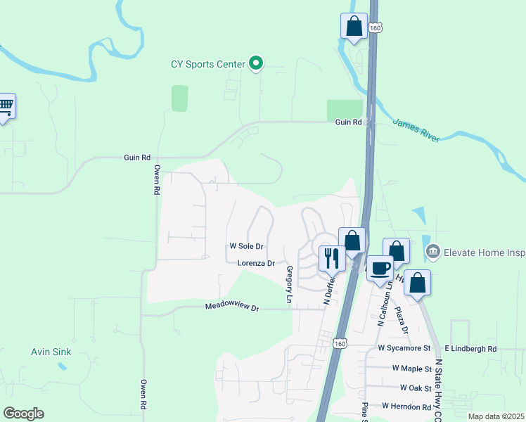 map of restaurants, bars, coffee shops, grocery stores, and more near West Sole Drive in Nixa