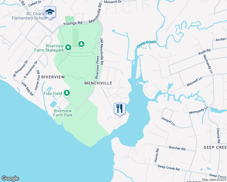 map of restaurants, bars, coffee shops, grocery stores, and more near 112 Overlook Cove in Newport News