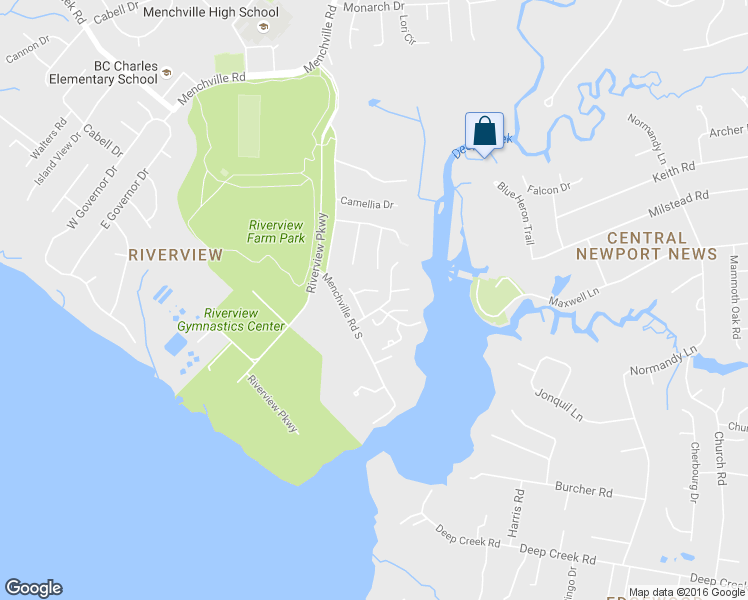 map of restaurants, bars, coffee shops, grocery stores, and more near 112 Overlook Cove in Newport News