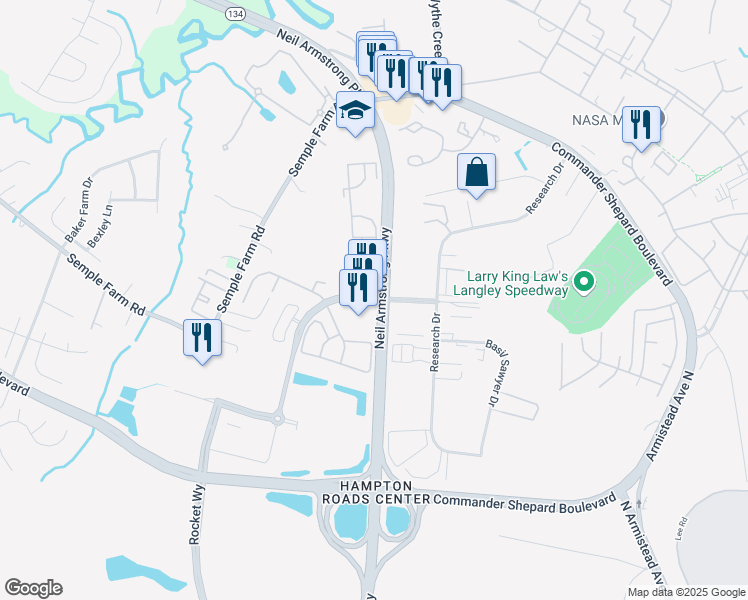 map of restaurants, bars, coffee shops, grocery stores, and more near in Hampton