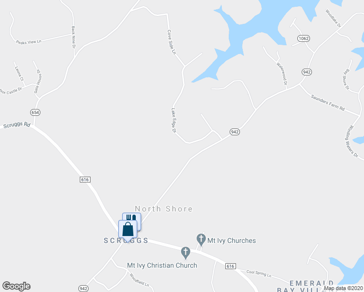 map of restaurants, bars, coffee shops, grocery stores, and more near 2711 Bluewater Drive in Moneta