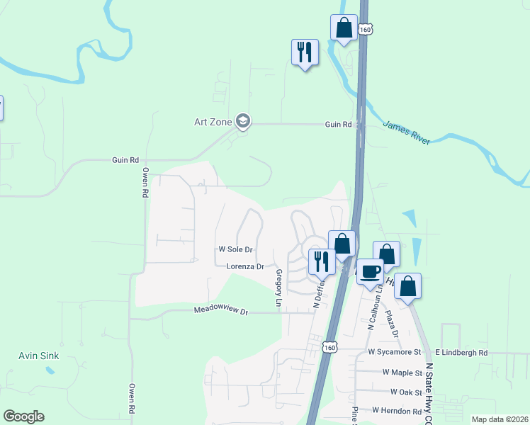 map of restaurants, bars, coffee shops, grocery stores, and more near 866 Seabrook Drive in Nixa