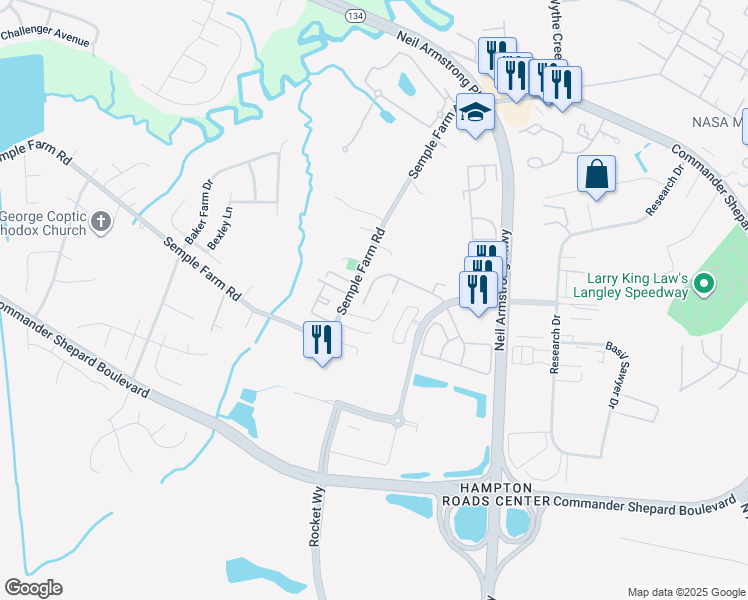 map of restaurants, bars, coffee shops, grocery stores, and more near 161 Corwin Circle in Hampton
