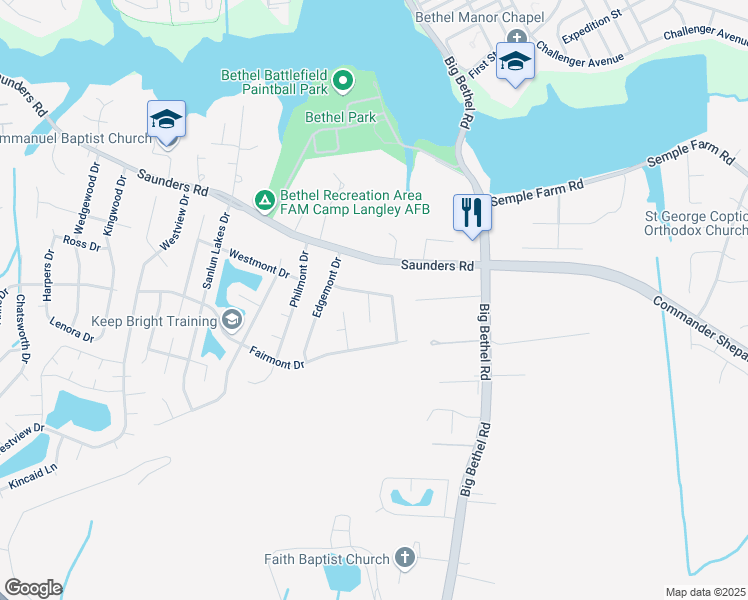 map of restaurants, bars, coffee shops, grocery stores, and more near 12 Newgate Village Road in Hampton