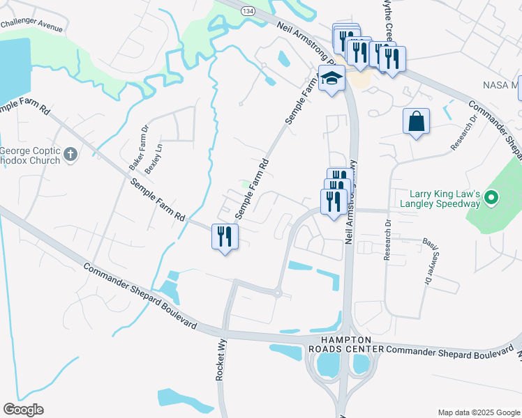 map of restaurants, bars, coffee shops, grocery stores, and more near 161 Corwin Circle in Hampton