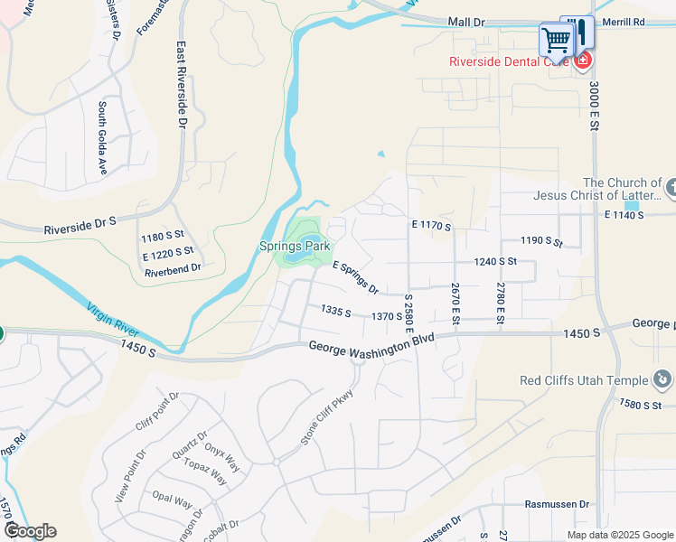 map of restaurants, bars, coffee shops, grocery stores, and more near 2426 East Springs Drive in St. George