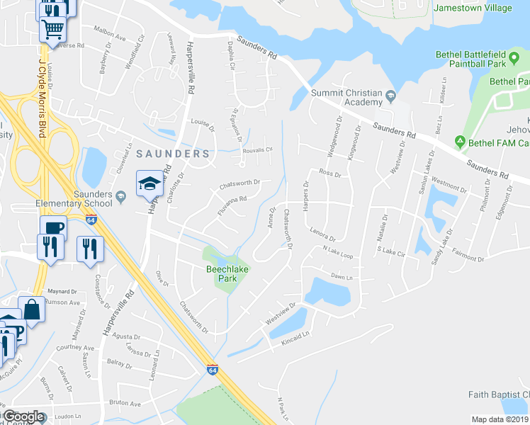 map of restaurants, bars, coffee shops, grocery stores, and more near 239 Anne Drive in Newport News