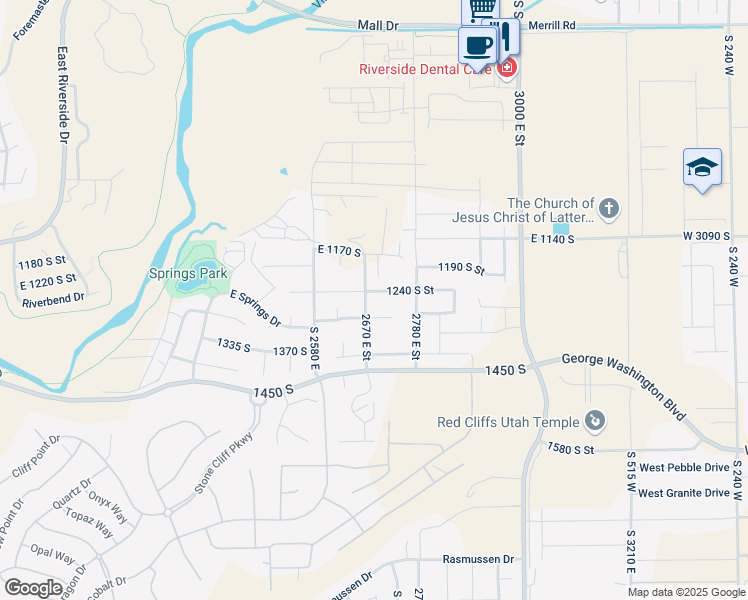 map of restaurants, bars, coffee shops, grocery stores, and more near 2688 East 1240 South in St. George