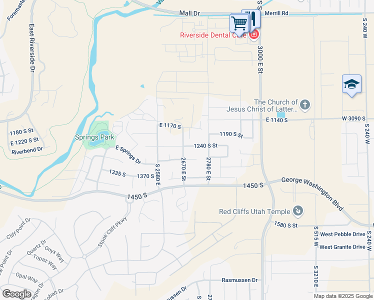 map of restaurants, bars, coffee shops, grocery stores, and more near 2688 East 1240 South in St. George
