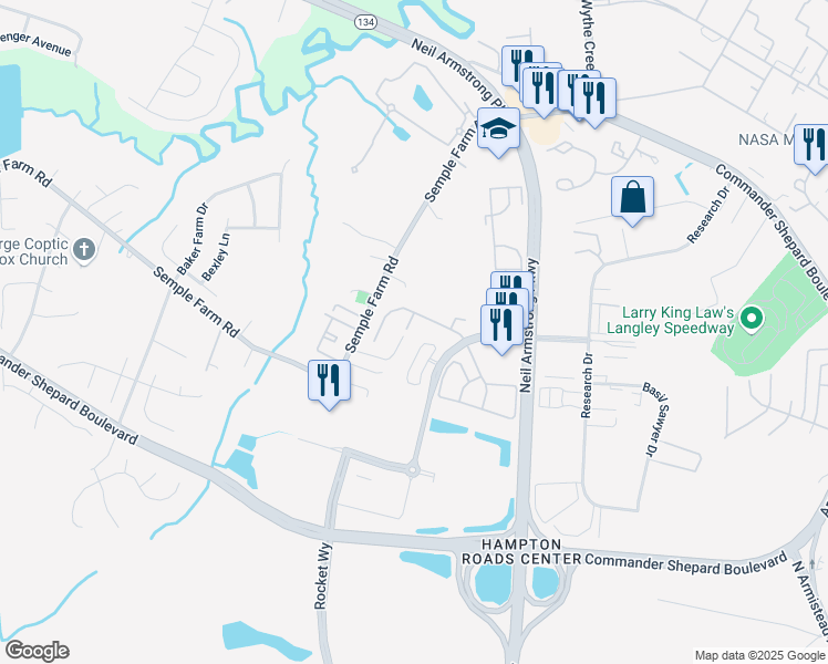 map of restaurants, bars, coffee shops, grocery stores, and more near 74 Madison Chase in Hampton