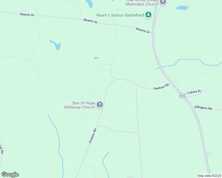 map of restaurants, bars, coffee shops, grocery stores, and more near 27689 Perkins Road in Petersburg