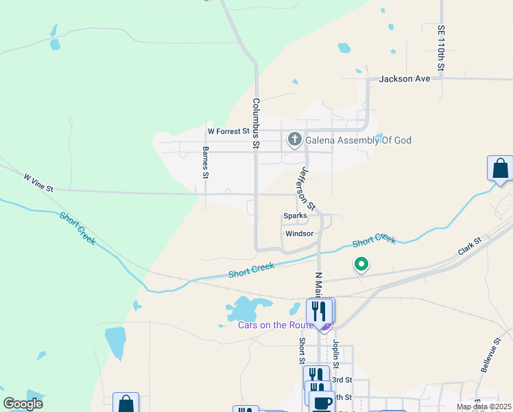 map of restaurants, bars, coffee shops, grocery stores, and more near 619 Columbus Street in Galena